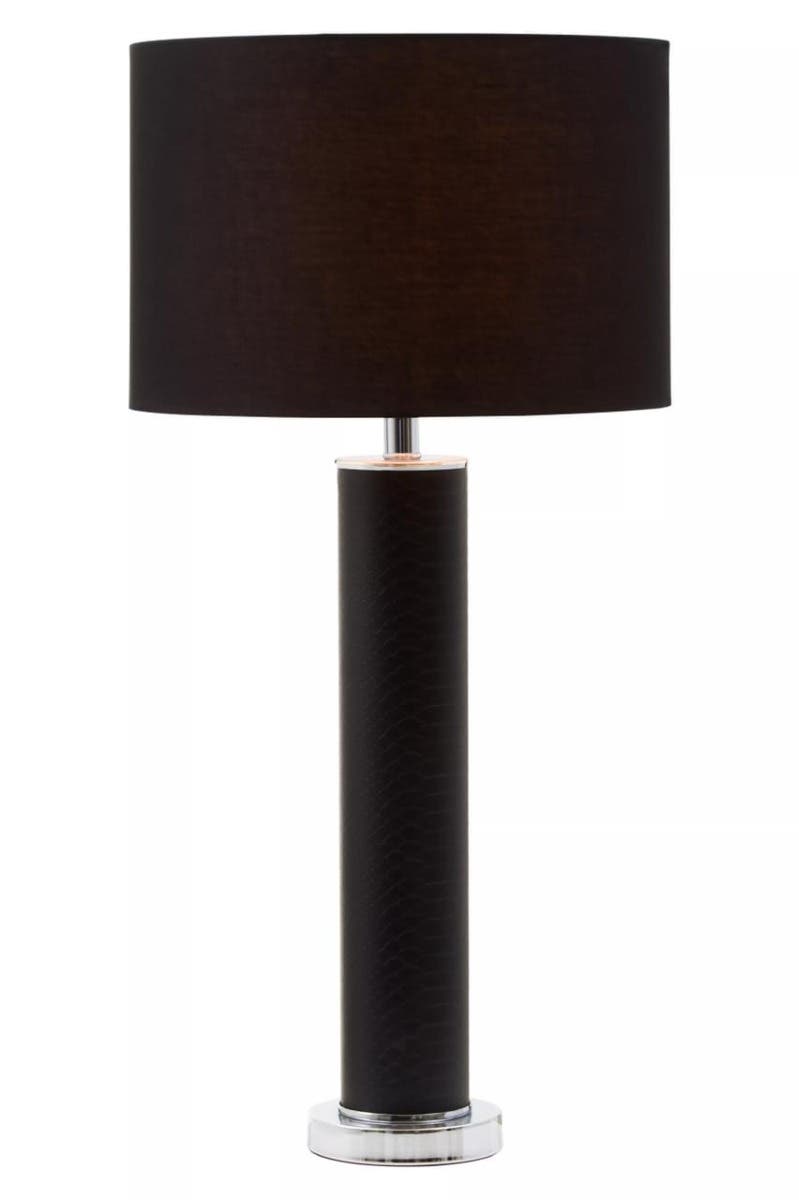 Hanah Black Snake Leather Effect Table Lamp with Chrome Base