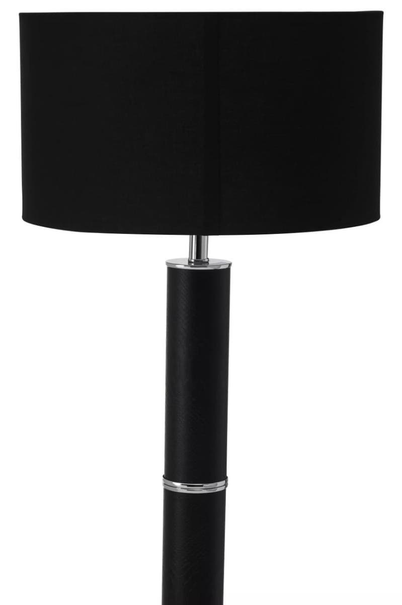 Hanah Black Snake Leather Effect Floor Lamp with Chrome Base and Black Shade