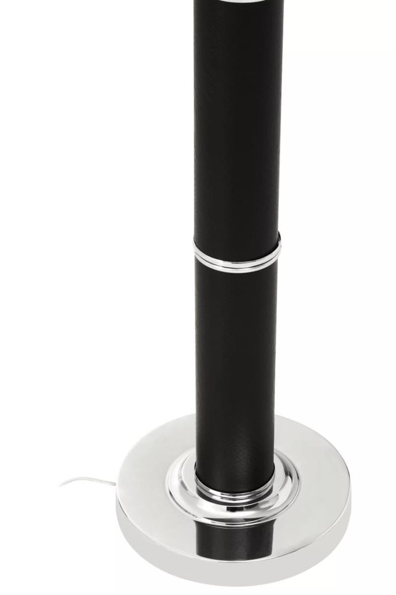 Hanah Black Snake Leather Effect Floor Lamp with Chrome Base and Black Shade