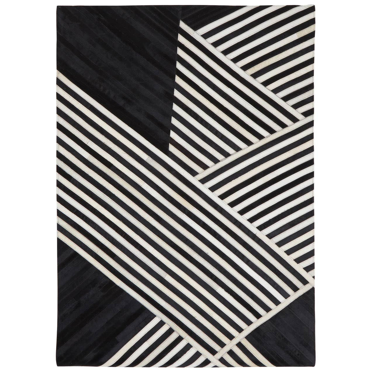 Bosie Safira Black And White Stripes Hair on Leather Rug