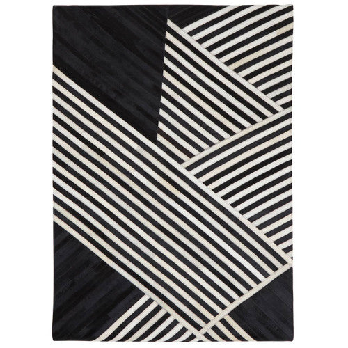 Bosie Safira Black And White Stripes Hair on Leather Rug