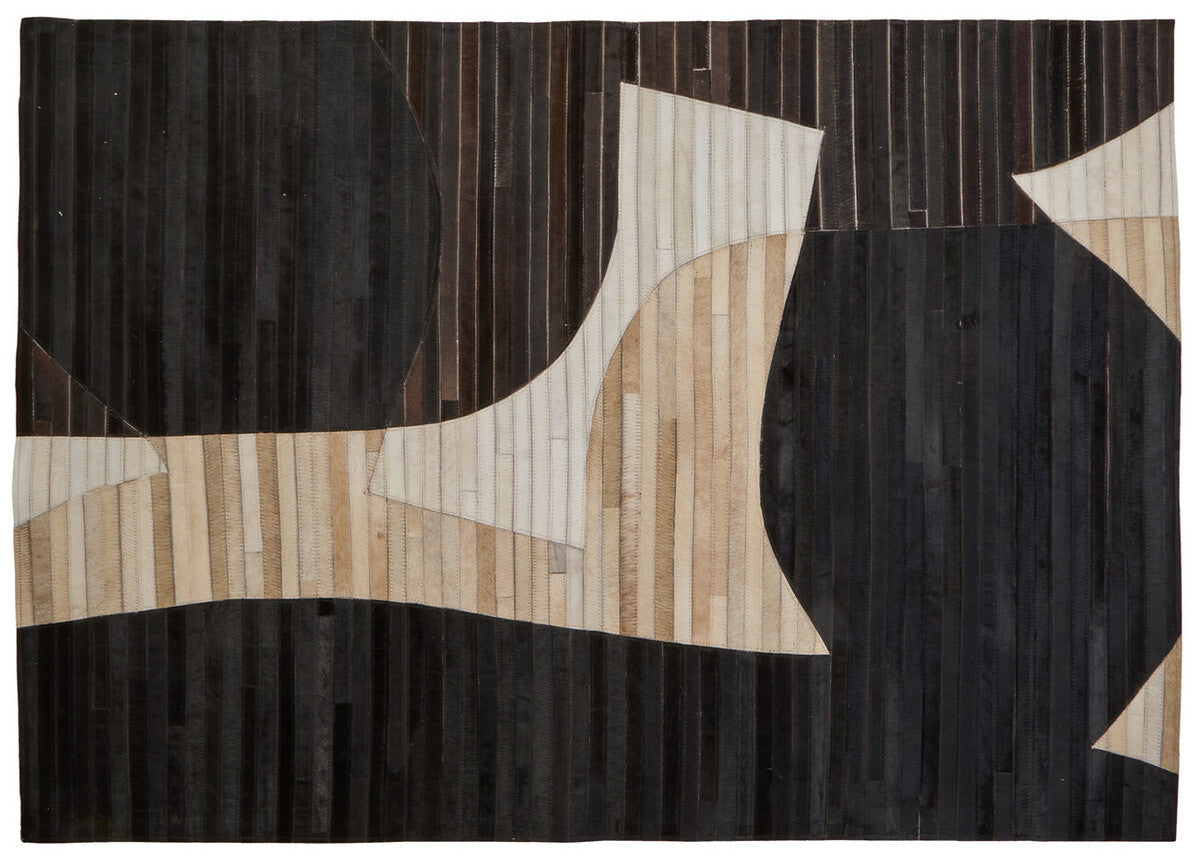 Bosie Safira Black and Natural Abstract Hair On Leather Small Rug
