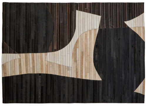 Bosie Safira Black and Natural Abstract Hair On Leather Small Rug