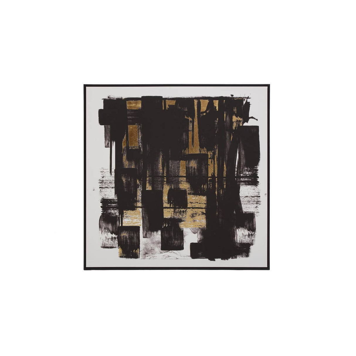 Astratto Black White and Gold Square Wall Art