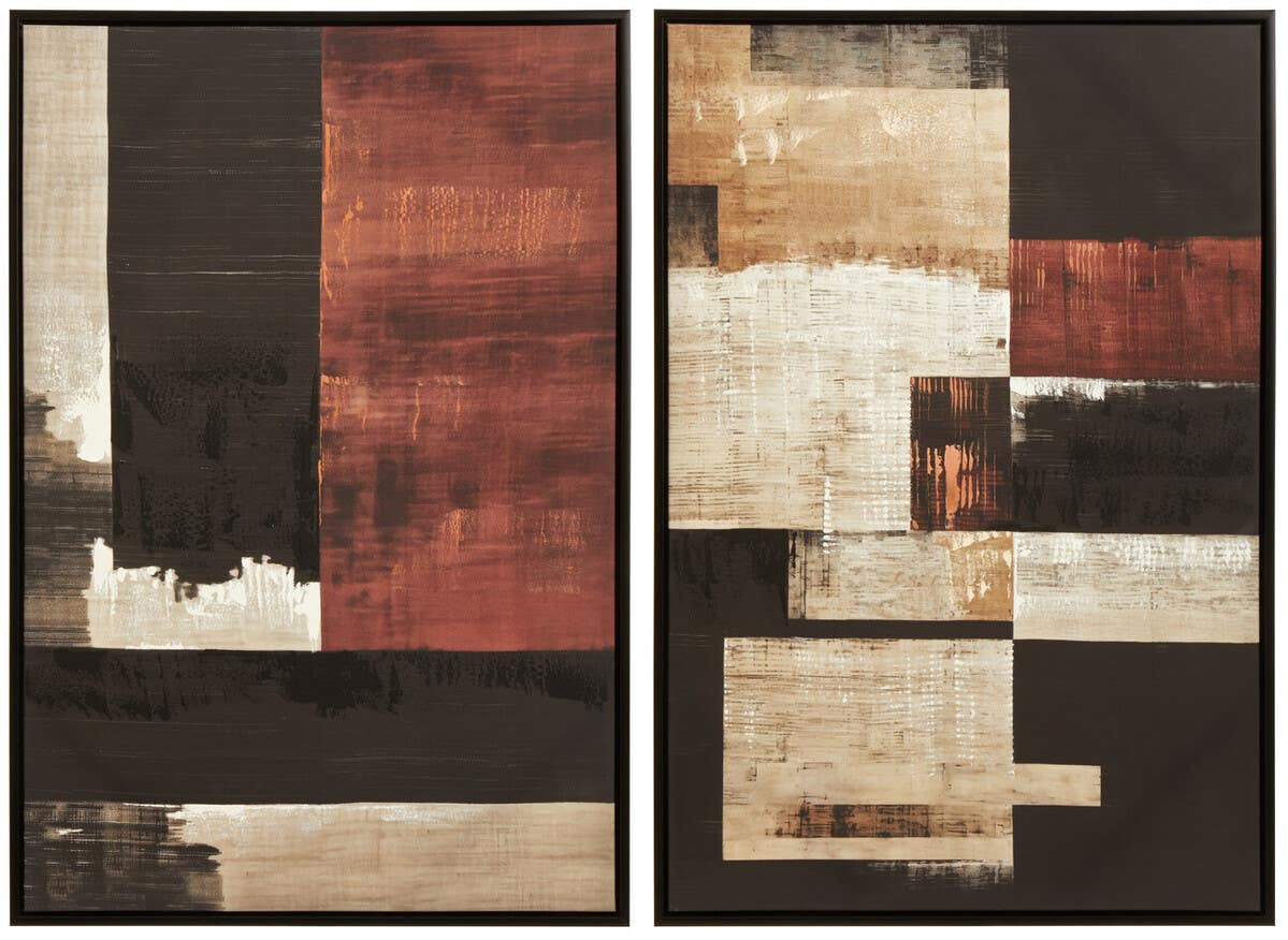 Astratto Rust Red and Black Set of 2 Geometric Abstract Wall Art