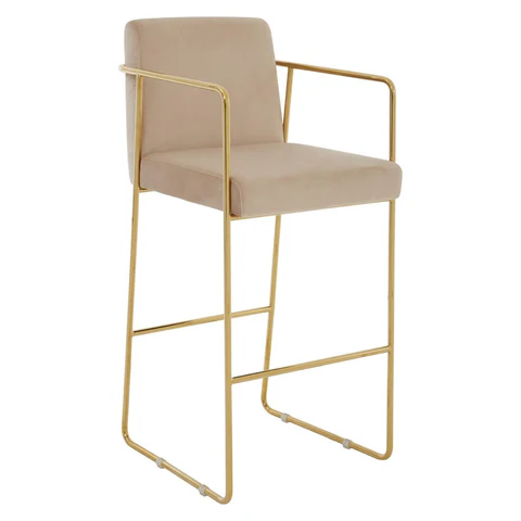 Brookwood Mink Velvet and Gold Bar Stool Beige