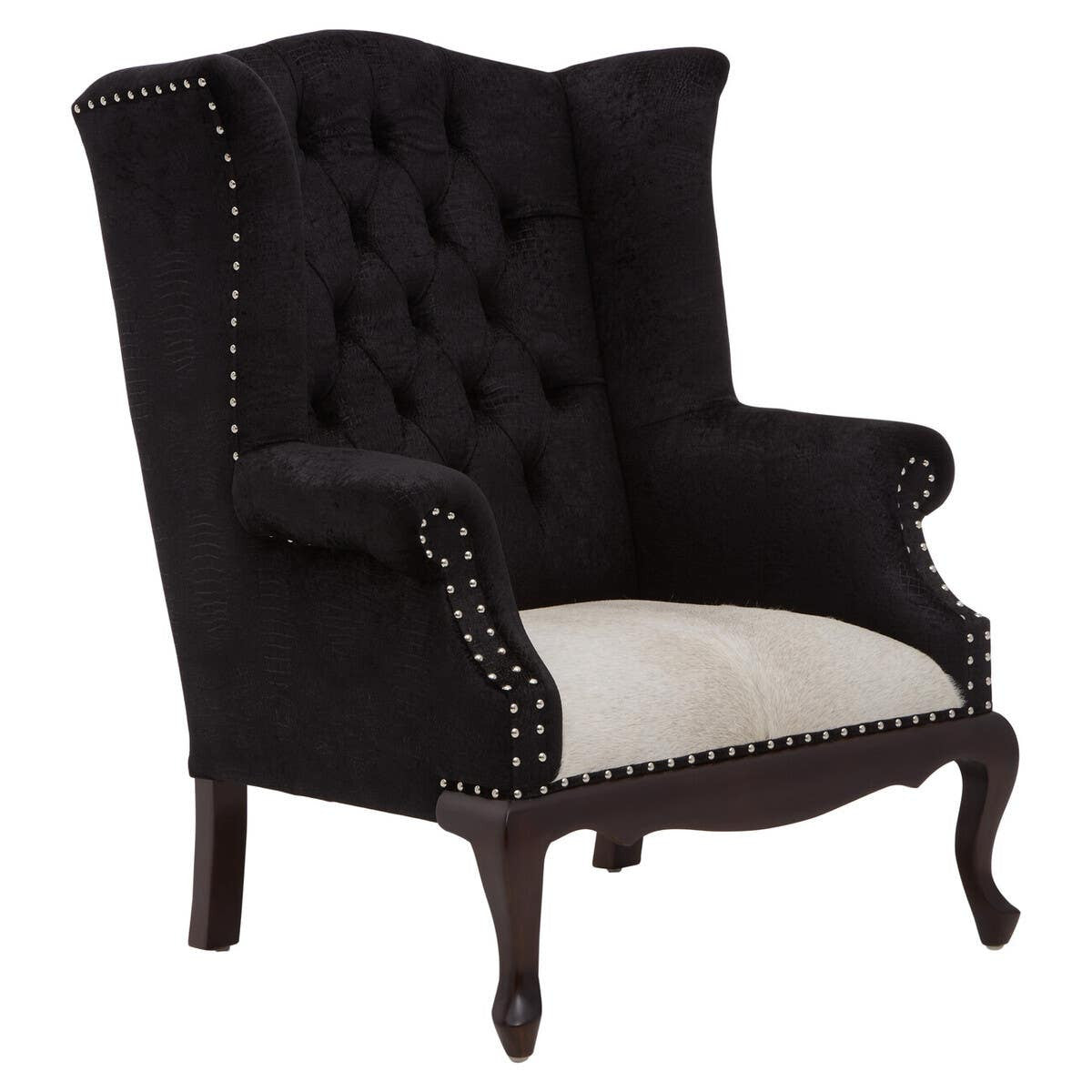 Cala Black Textured Armchair with Tufted Back