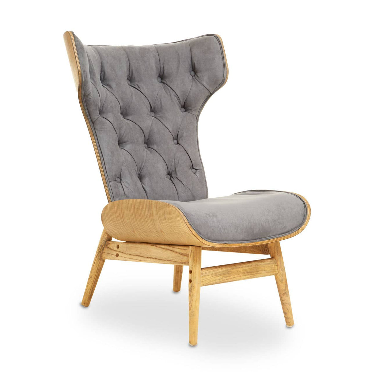 Vinsi Grey Velvet Chair With Winged Back
