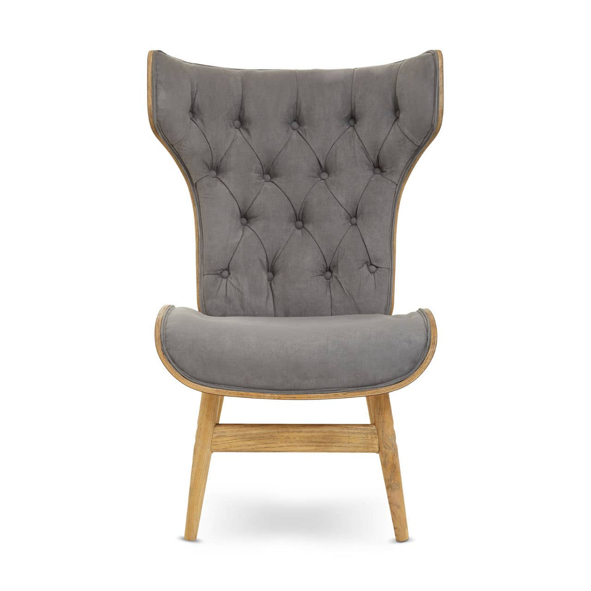 Vinsi Grey Velvet Chair With Winged Back
