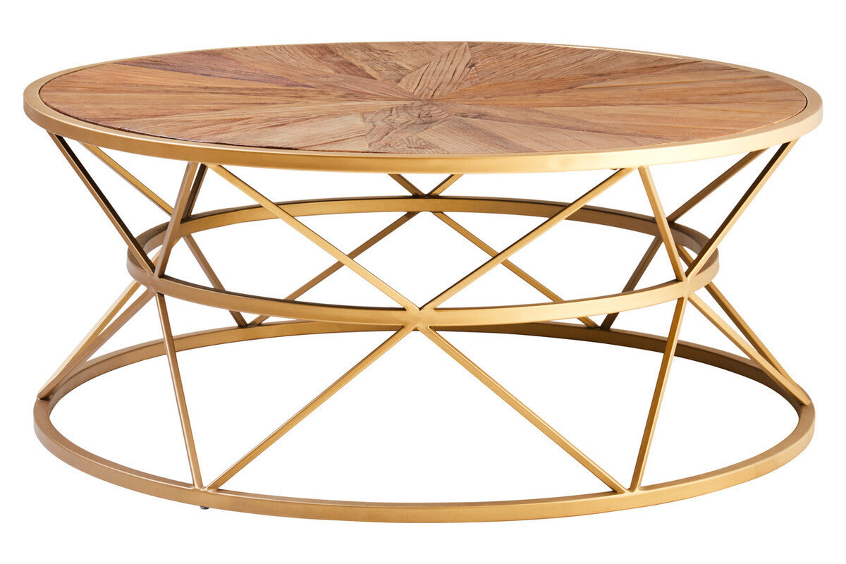 Jodi Round Wooden Coffee Table with Gold Frame