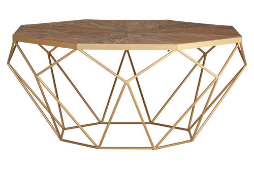 Jodi Octagonal Wooden Coffee Table with Gold Frame