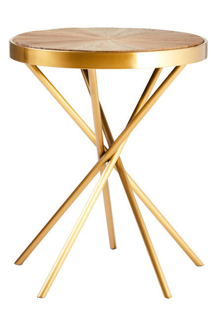 Jana Round Wooden Side Table with Gold Frame