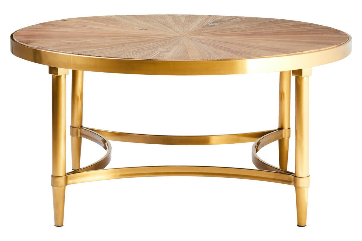 Jana Round Wooden Coffee Table with Gold Frame