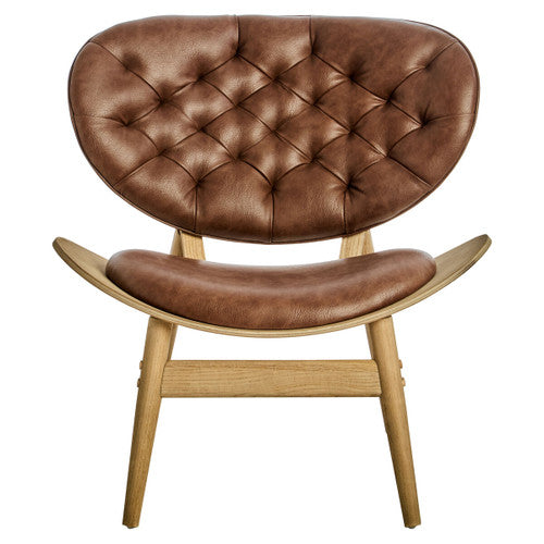 Vinsi Brown Leather Effect Chair with Elm Wood Frame