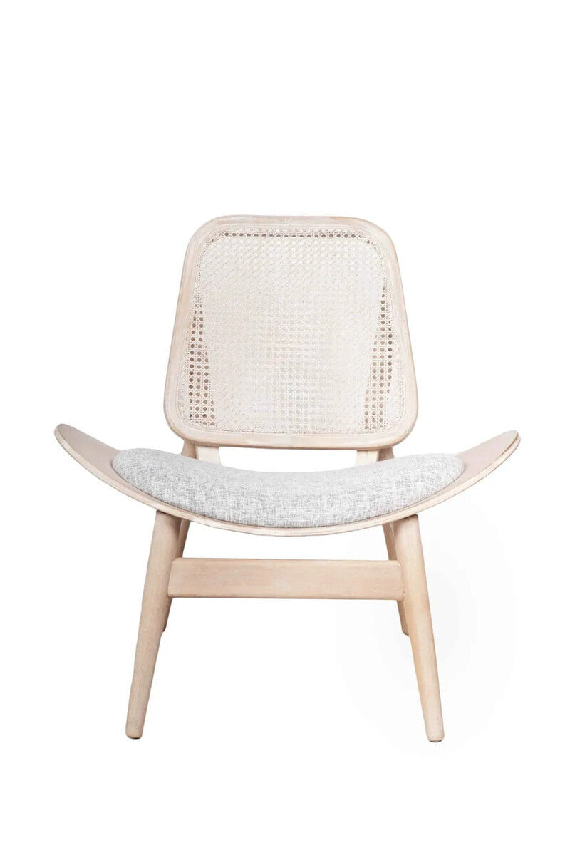 Vinsi Grey Fabric and Washed Elm Wood Chair with Cane Back