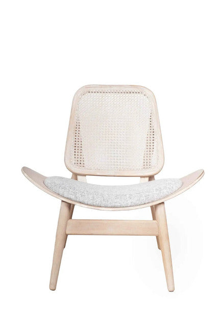 Vinsi Grey Fabric and Washed Elm Wood Chair with Cane Back