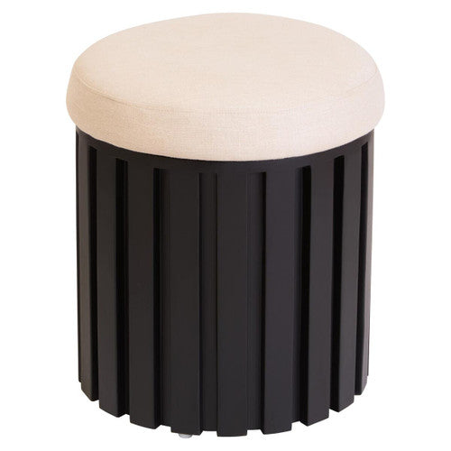 Perdoba Black Finish Mango Wood and Cream Linen Stool