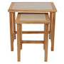 Womad Large Set Of 2 Wooden Side Tables With Cream Marble Tops