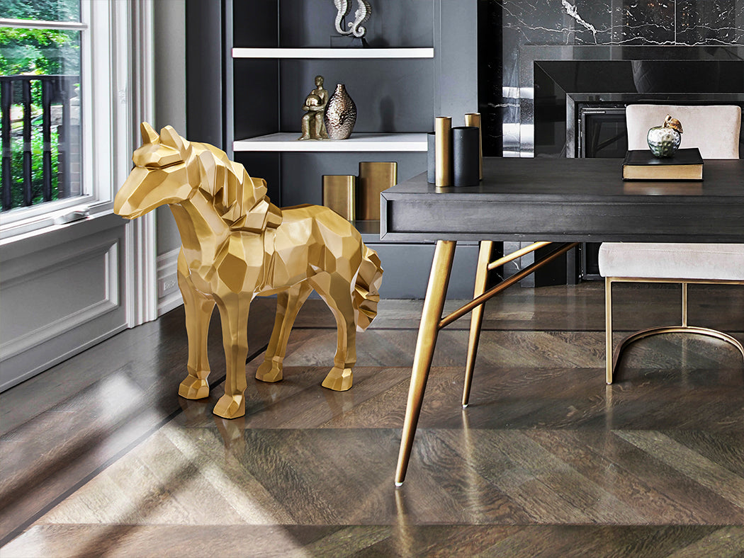 Golden Futuristic Equine Sculpture