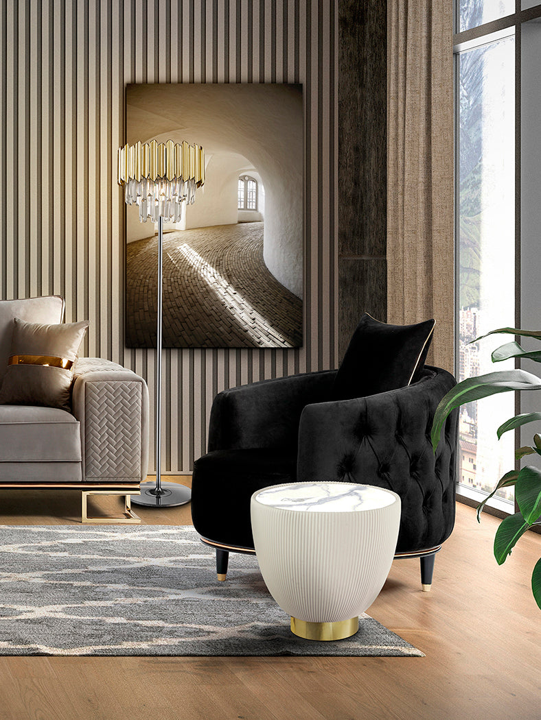 White & Brass Candy Side Table