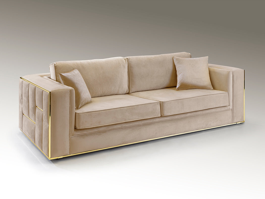 Elegant Beige-Gold Berlin Three-Seater Sofa