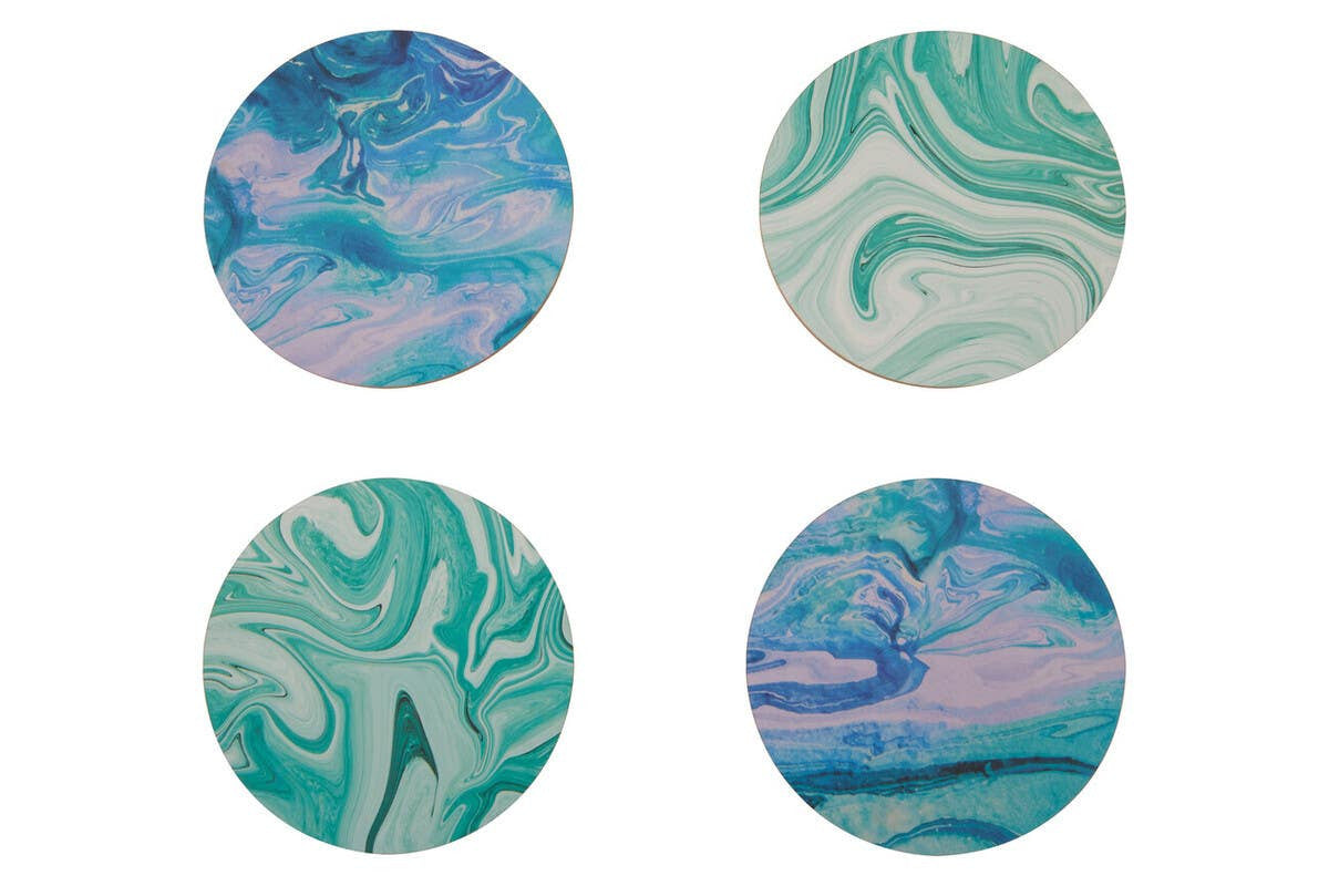 Mimo Set Of 4 Marble Wave Print Cork Coasters