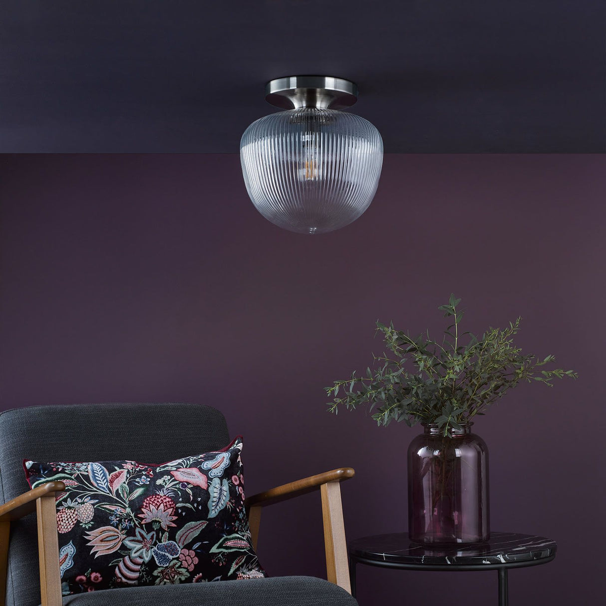 Abrielle Flush Brushed Nickel and Ribbed Glass