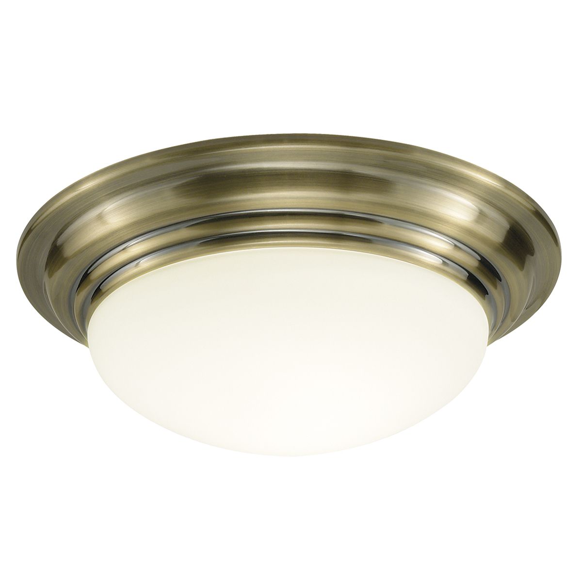 Barclay Small Bathroom Flush Antique Brass Opal Glass IP44