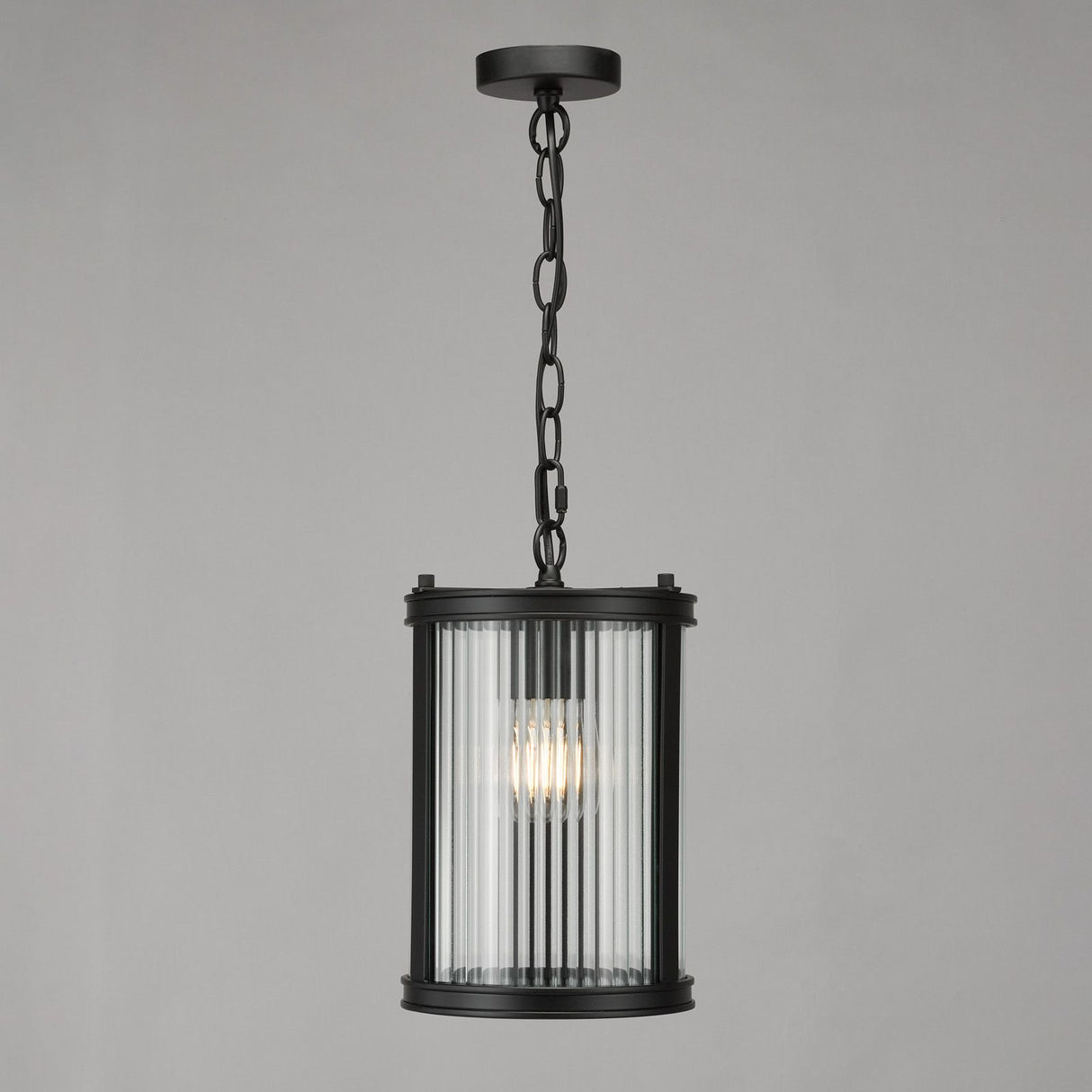 Bianka Pendant Matt Black and Ribbed Glass