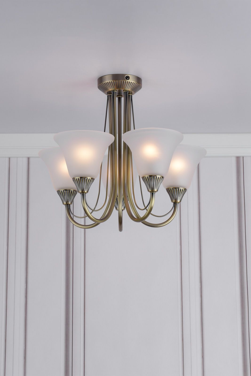 Boston 5 Light Semi Flush Antique Brass Opal Glass