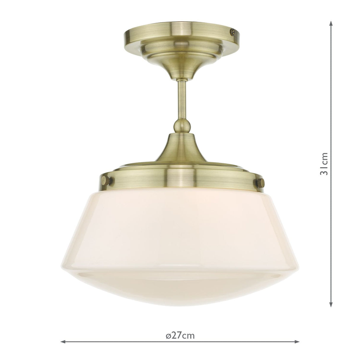 Caden Bathroom Semi Flush Antique Brass Opal Glass IP44