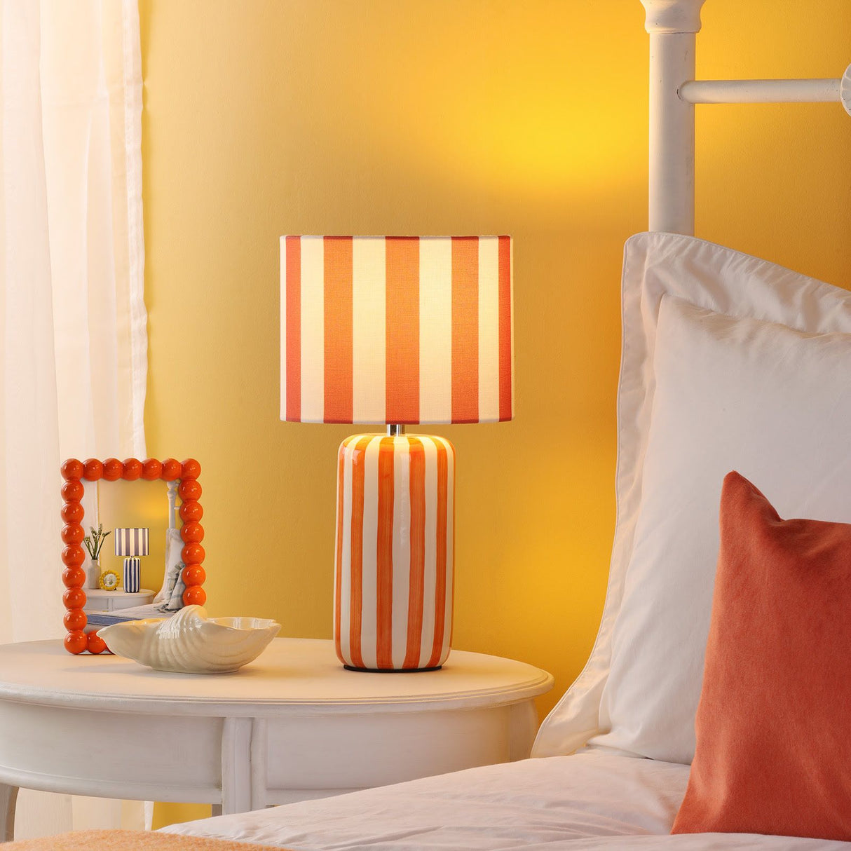 Cicada Table Lamp Orange and Polished Chrome With Shade