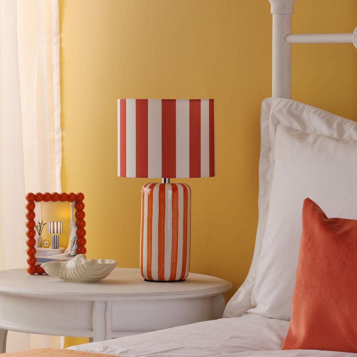 Cicada Table Lamp Orange and Polished Chrome With Shade