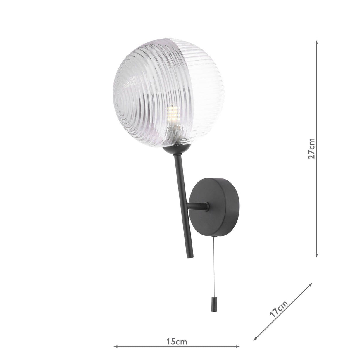 Cohen 1 Light Wall Light Matt Black With Smoked/Clear Ribbed Glass