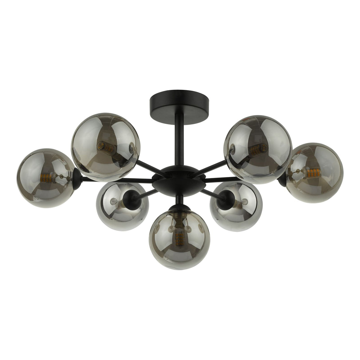 Cohen 7 Light Pendant Matt Black With Smoked Glass