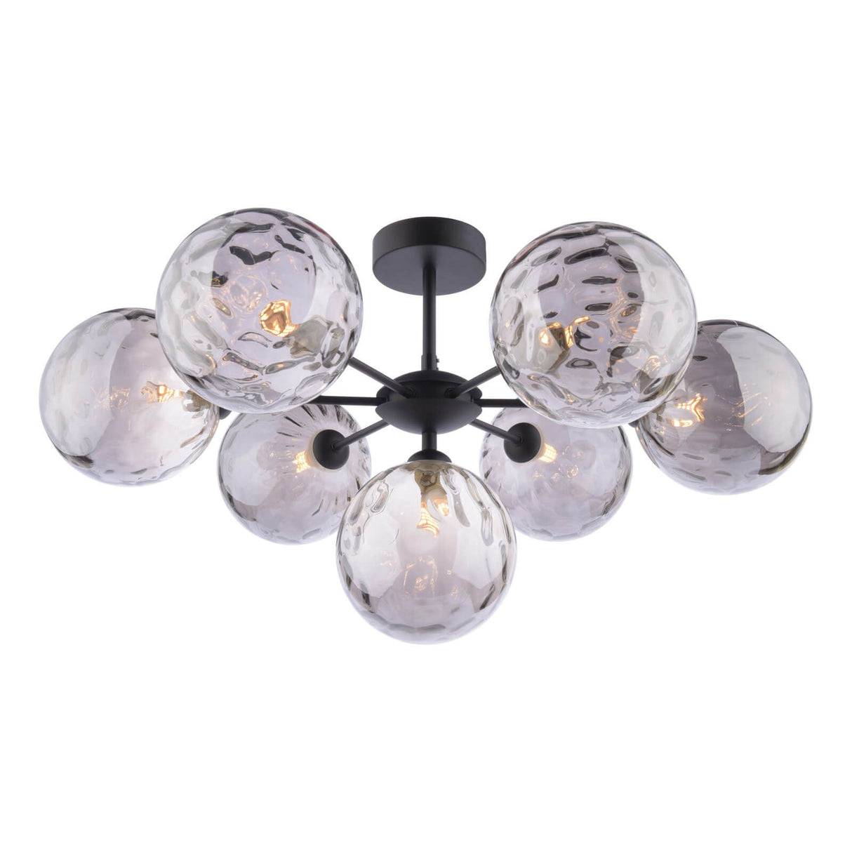 Cohen 7 Light Pendant Matt Black With Smoked Dimpled Glass