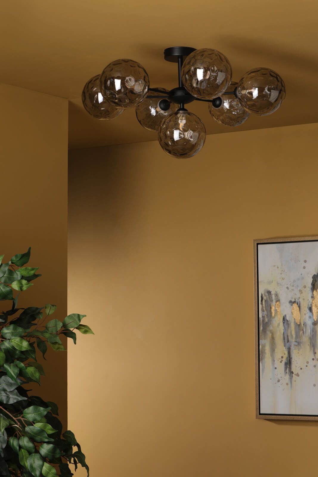 Cohen 7 Light Pendant Matt Black With Smoked Dimpled Glass
