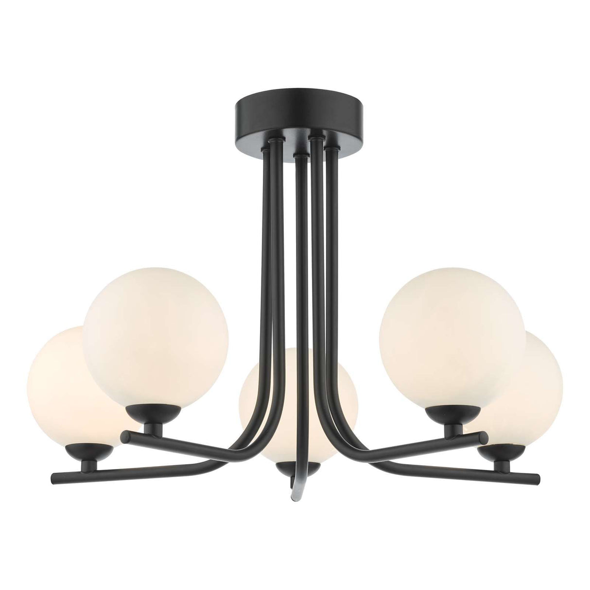 Cradle 5 Light Semi Flush Matt Black With Opal Glass