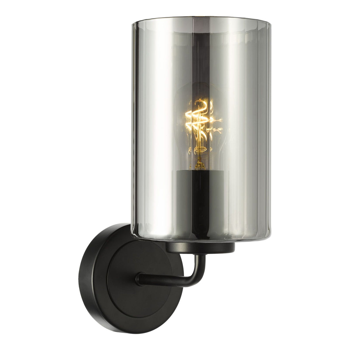 Daylin Wall Light Satin Black and Smoked Ribbed Glass