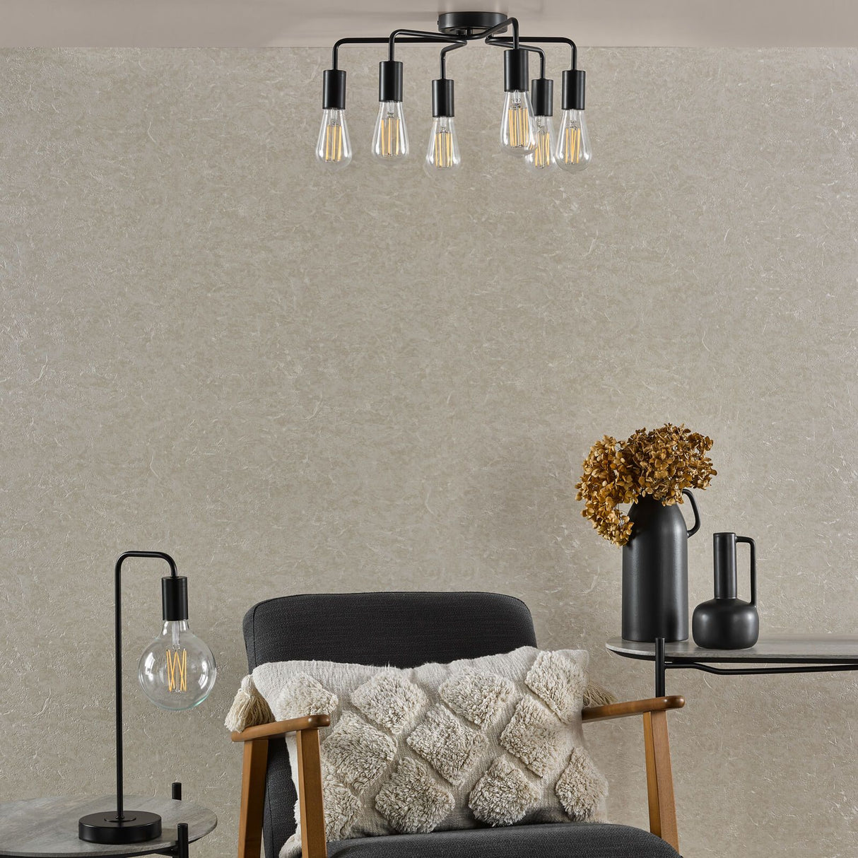 Dena 6 Light Semi-Flush Matt Black