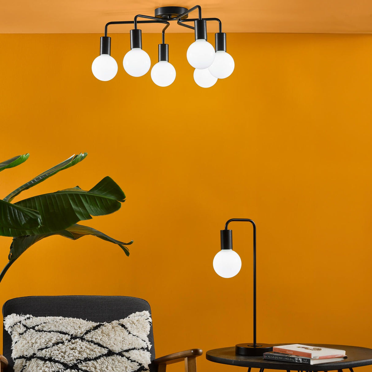 Dena 6 Light Semi-Flush Matt Black
