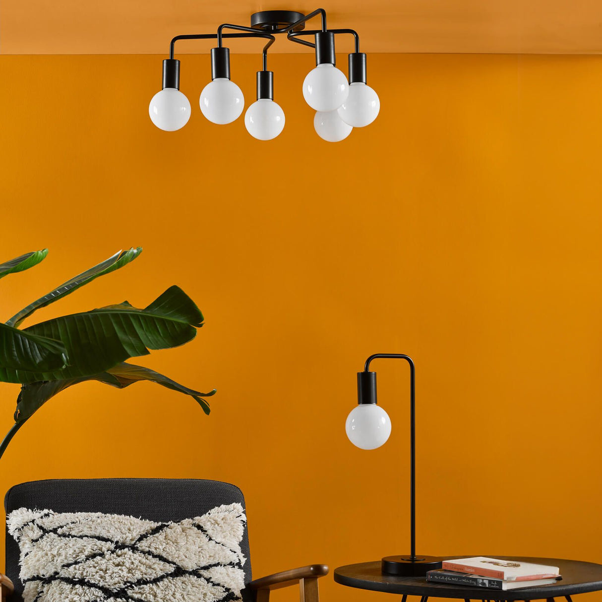 Dena 6 Light Semi-Flush Matt Black