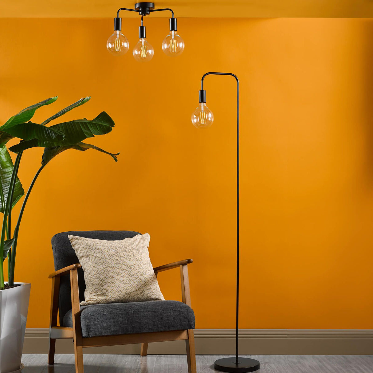 Dena 3 Light Semi-Flush Matt Black