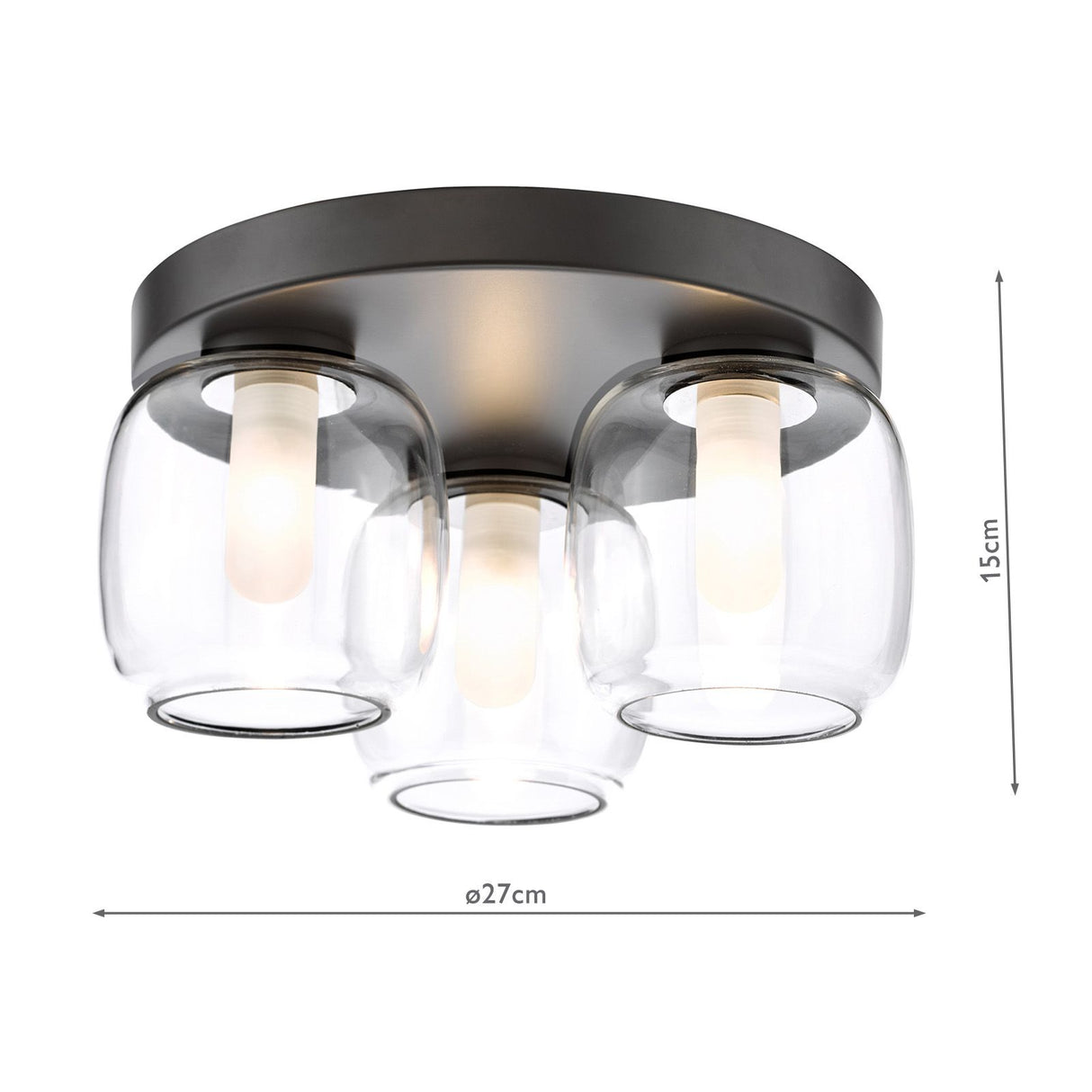 Edaline 3 Light Bathroom Flush Light Matt Black and Glass IP44