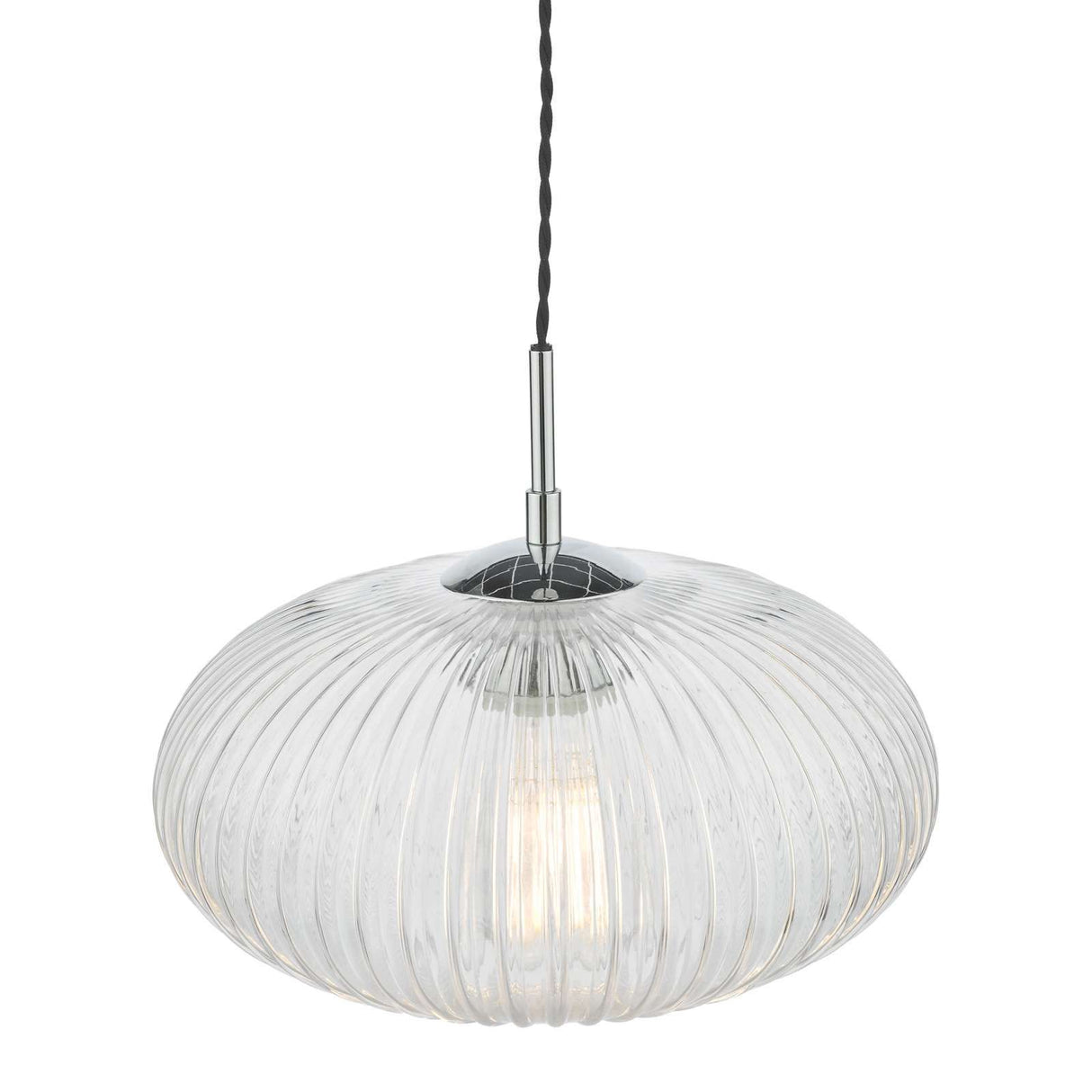 Edmond 1 Light Single Pendant Polished Chrome Ribbed Glass