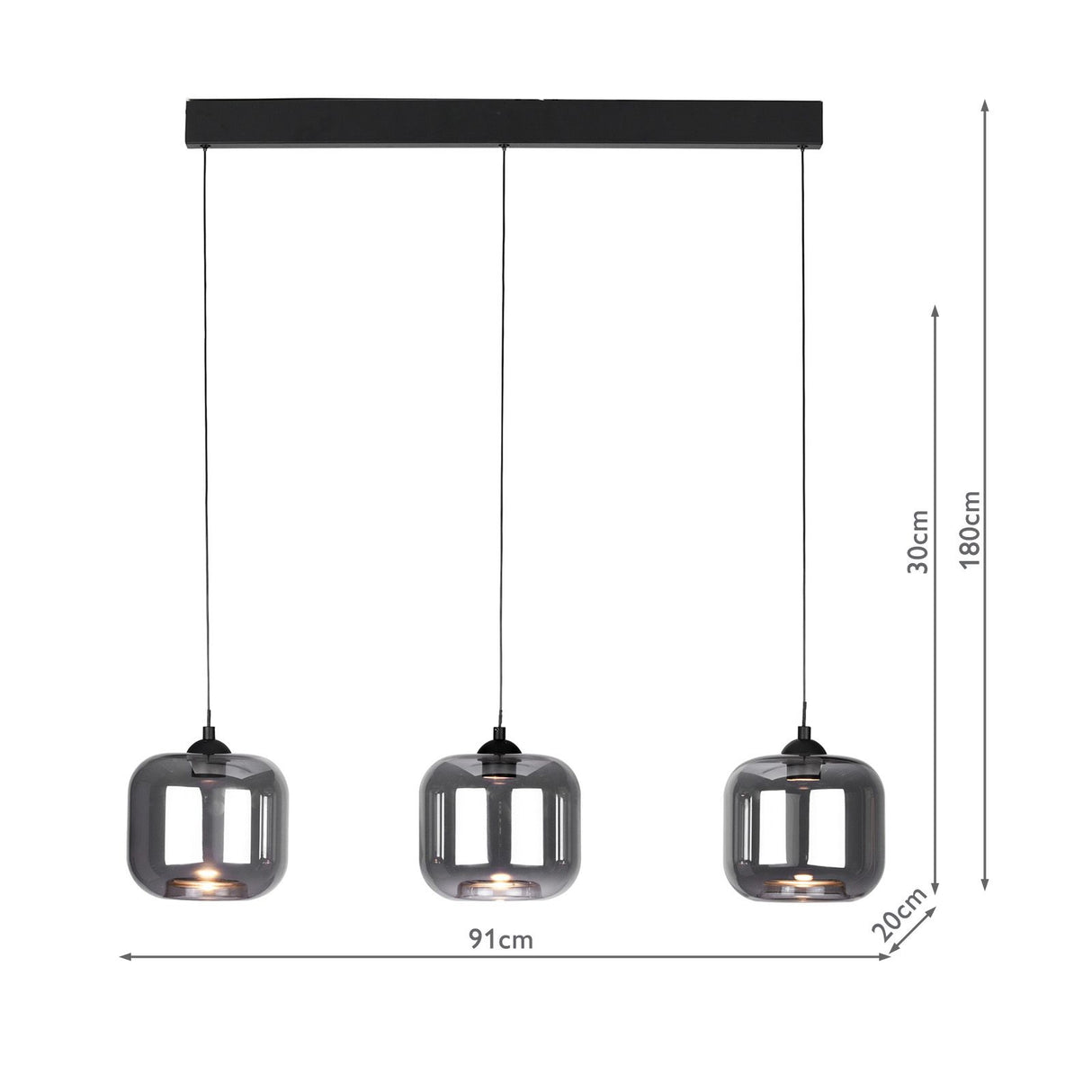 Eileen 3 Light Bar Pendant Matt Black and Smoked Glass LED