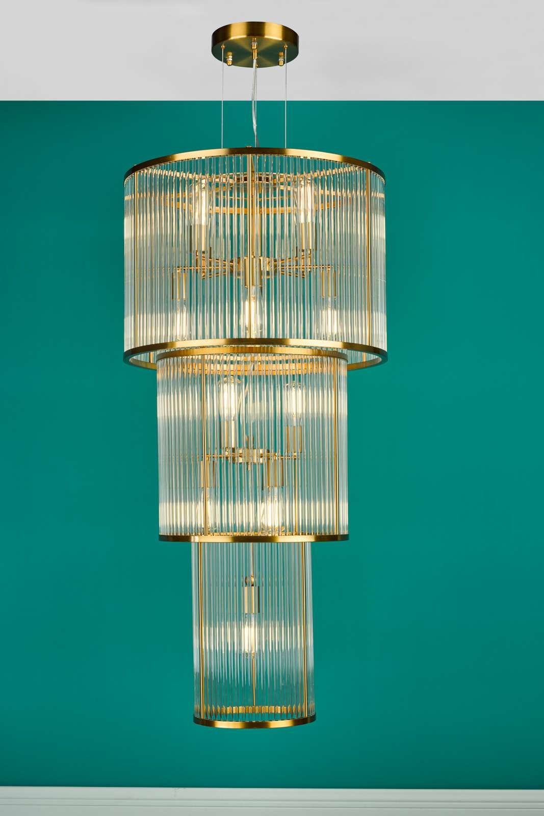 Eleanor 15 Light Chandelier Natural Brass Glass