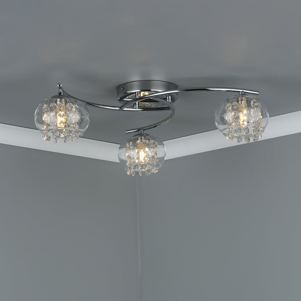 Elma 3 Light Semi Flush Polished Chrome Glass