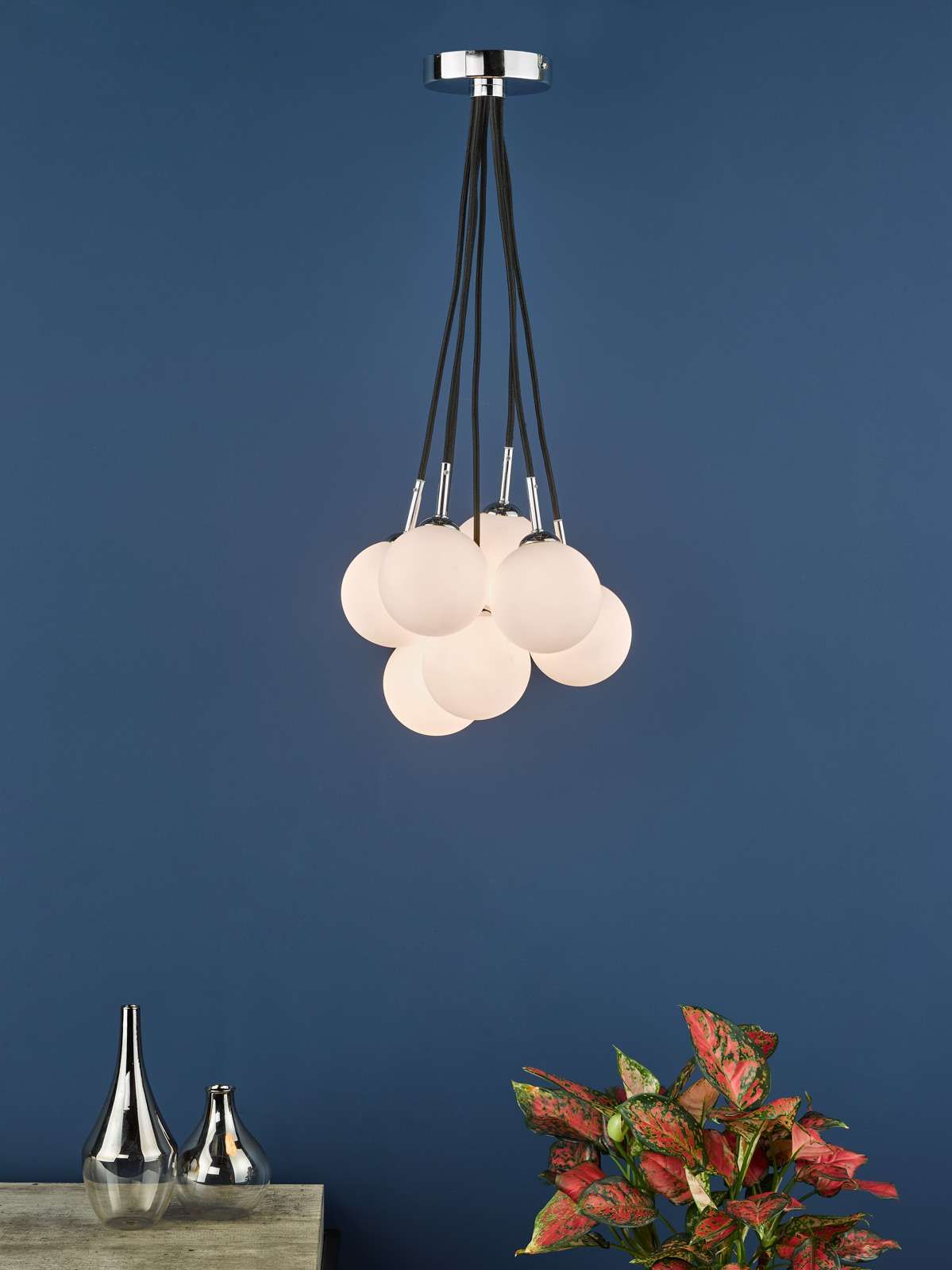 Elpis 7 Light Cluster Pendant Polished Chrome With Opal Glass