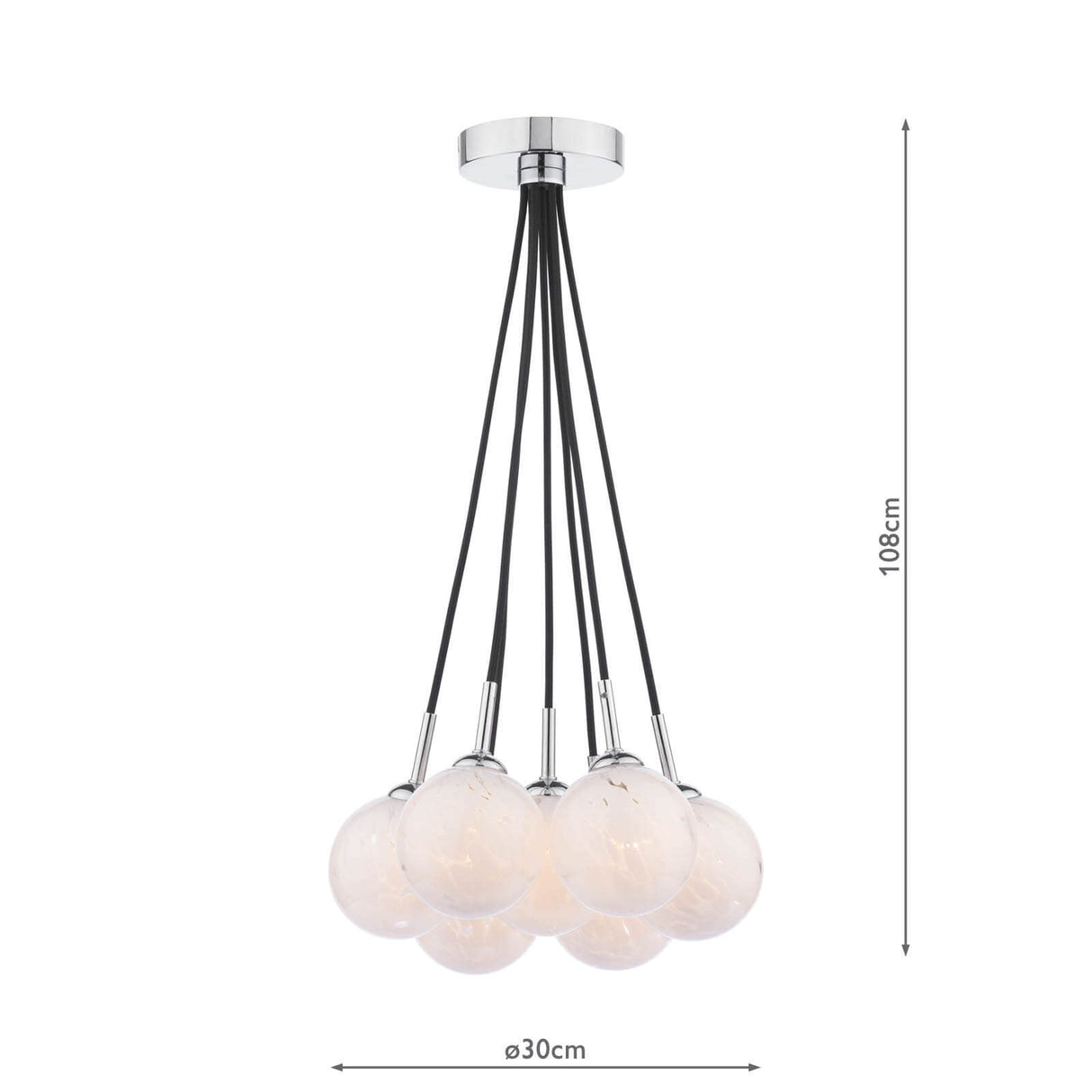 Elpis 7 Light Cluster Pendant Polished Chrome With White Confetti Glass